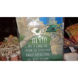 Evergreen Decorative Garden Flag LINEN EMBROIDERY SQUIRREL FEEDER NEW IN BAG!